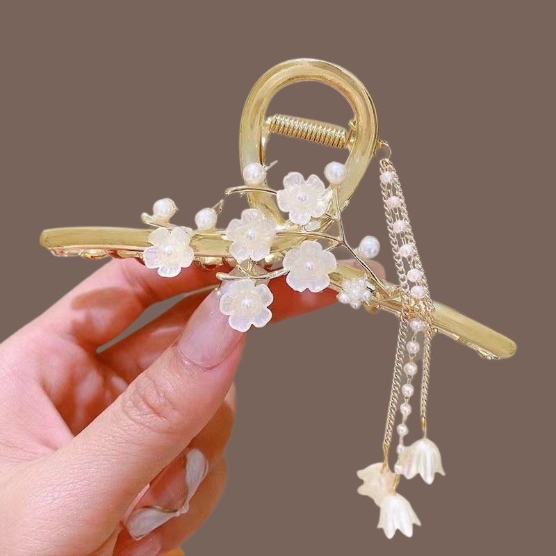 New Linglan flower tassel curled hair clip hair accessory, antique style hair clip at the back of the head, summer flower shark clip for women's hair clip, fashionable and elegant