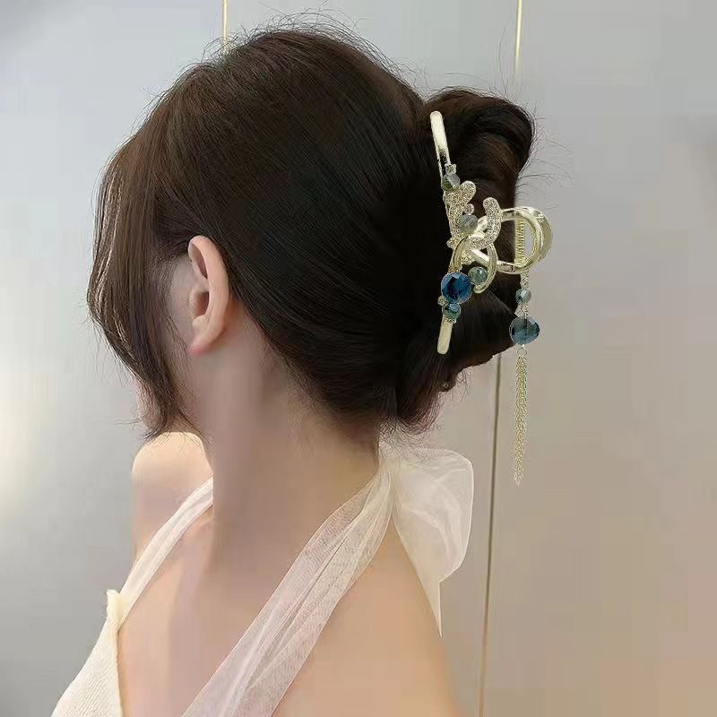 New Linglan flower tassel curled hair clip hair accessory, antique style hair clip at the back of the head, summer flower shark clip for women's hair clip, fashionable and elegant,Minimalist and versa