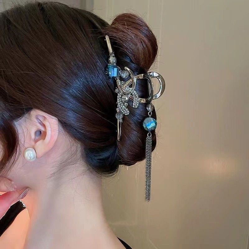 New Linglan flower tassel curled hair clip hair accessory, antique style hair clip at the back of the head, summer flower shark clip for women's hair clip, fashionable and elegant,Minimalist and versa