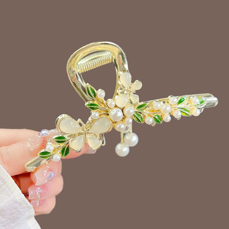 New Linglan flower tassel curled hair clip hair accessory, antique style hair clip at the back of the head, summer flower shark clip for women's hair clip, fashionable and elegant,Minimalist and versa