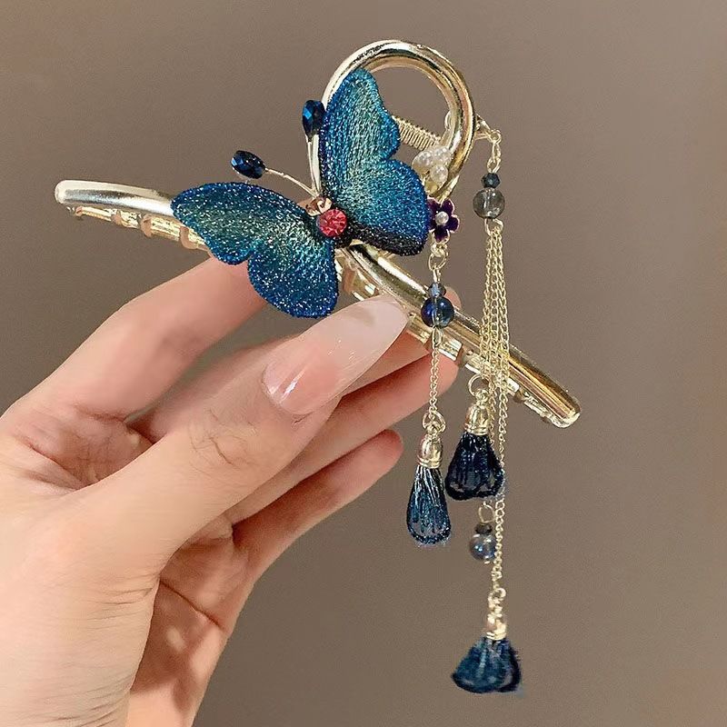 New Linglan flower tassel curled hair clip hair accessory, antique style hair clip at the back of the head, summer flower shark clip for women's hair clip, fashionable and elegant,Minimalist and versa