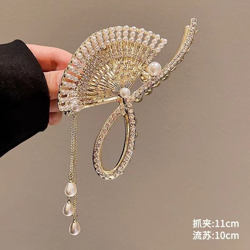 New Linglan flower tassel curled hair clip hair accessory, antique style hair clip at the back of the head, summer flower shark clip for women's hair clip, fashionable and elegant,Minimalist and versa