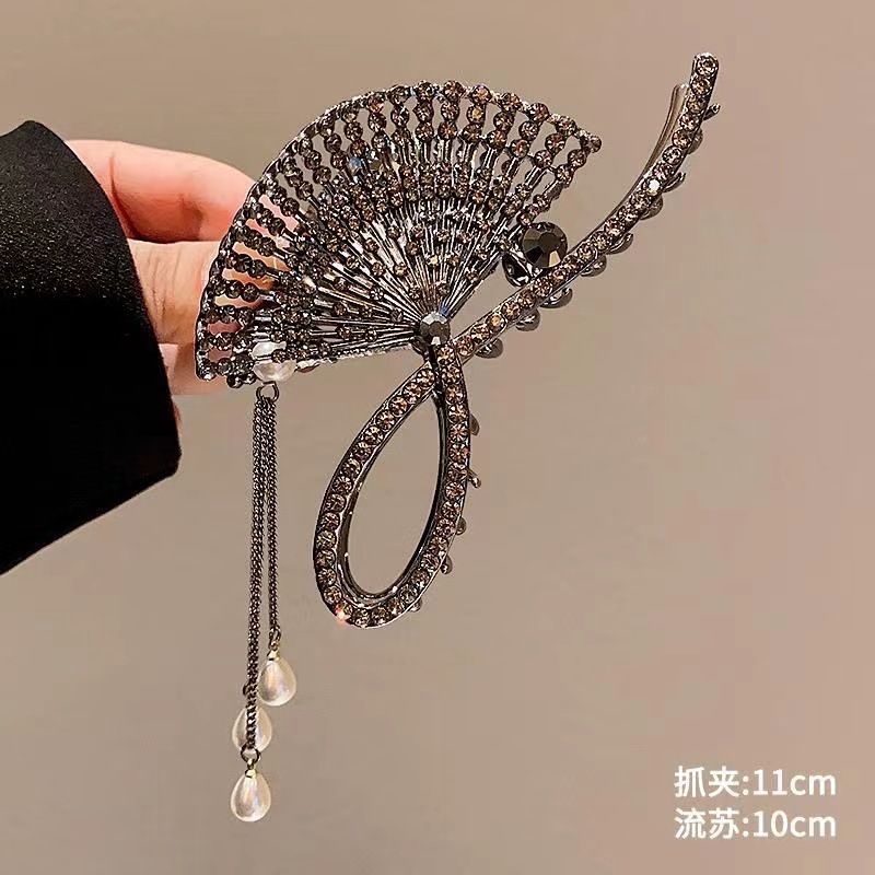 New Linglan flower tassel curled hair clip hair accessory, antique style hair clip at the back of the head, summer flower shark clip for women's hair clip, fashionable and elegant,Minimalist and versa