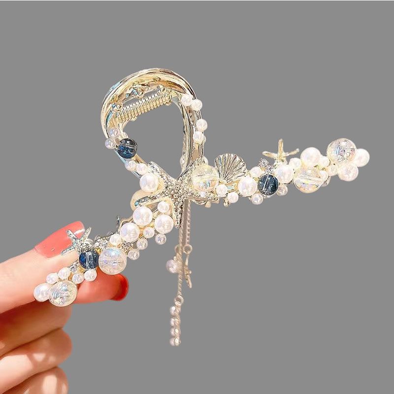 New Linglan flower tassel curled hair clip hair accessory, antique style hair clip at the back of the head, summer flower shark clip for women's hair clip, fashionable and elegant,Minimalist and versa