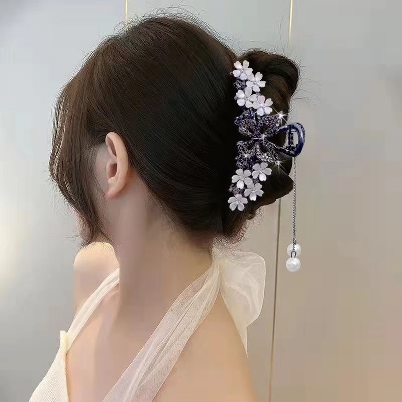New Linglan flower tassel curled hair clip hair accessory, antique style hair clip at the back of the head, summer flower shark clip for women's hair clip, fashionable and elegant,Minimalist and versa