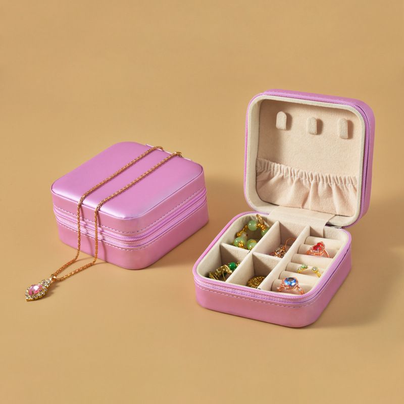 New portable jewelry box, fashionable princess travel jewelry bag, earring ring small storage box, cute solid color, practical and dirt resistant, large space storage box
