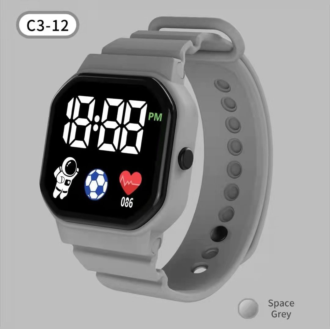 New LED electronic watch, C3-12 astronaut style, square Apple waterproof digital sports student electronic watch, love couple watch, fashionable and trendy casual personalized watch