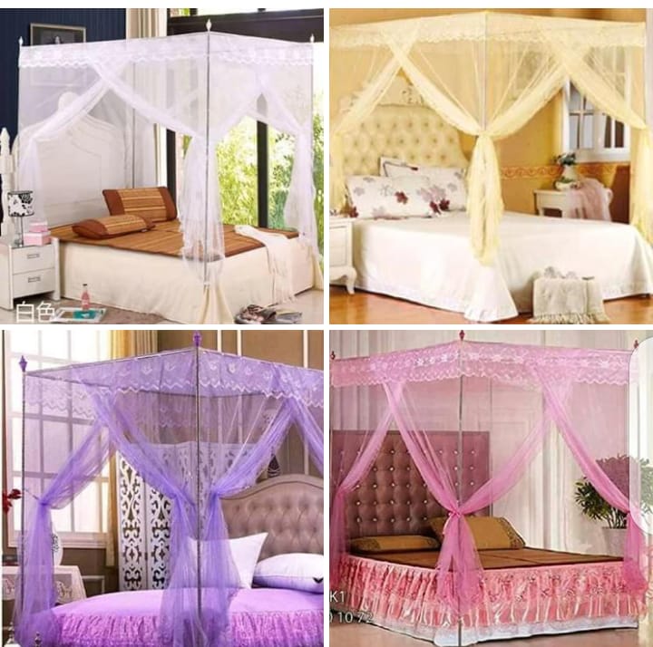4 Stand Mosquito Net With Metallic Stand   The net has strong metallic stands for easy support. The net also make your bedroom look pretty, unique and organised. 
N/B Kindly note this stands are
