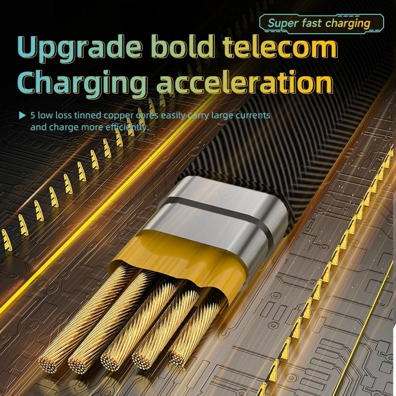 4 in 1 Flat Braided Cable  Type C iPhone 65W Multi Port PD Fast Charging Data Transfer iPad Charger Cord Combo For iPhone Android USB Type C Samsung iPhone Xiaomi Huawei Tecno Itel Infinix OPPO