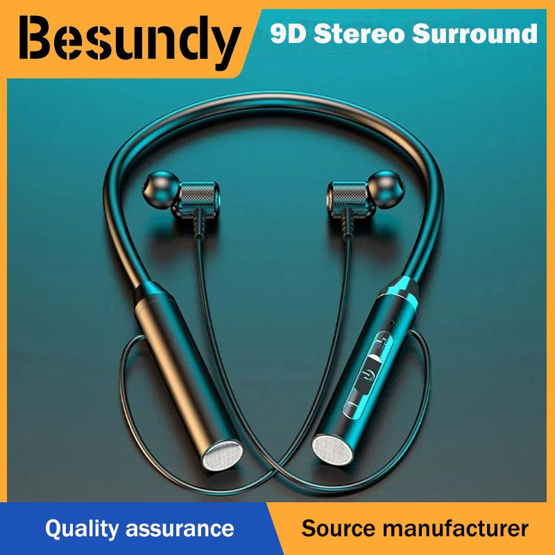 【Besundy】Wireless Bluetooth Neckband Waterproof Sports Earphone with Sweatproof in-Ear Retractable Earbuds,Noise Cancelling Earphones For Workout, Running, Driving. Black,sports,Neckband