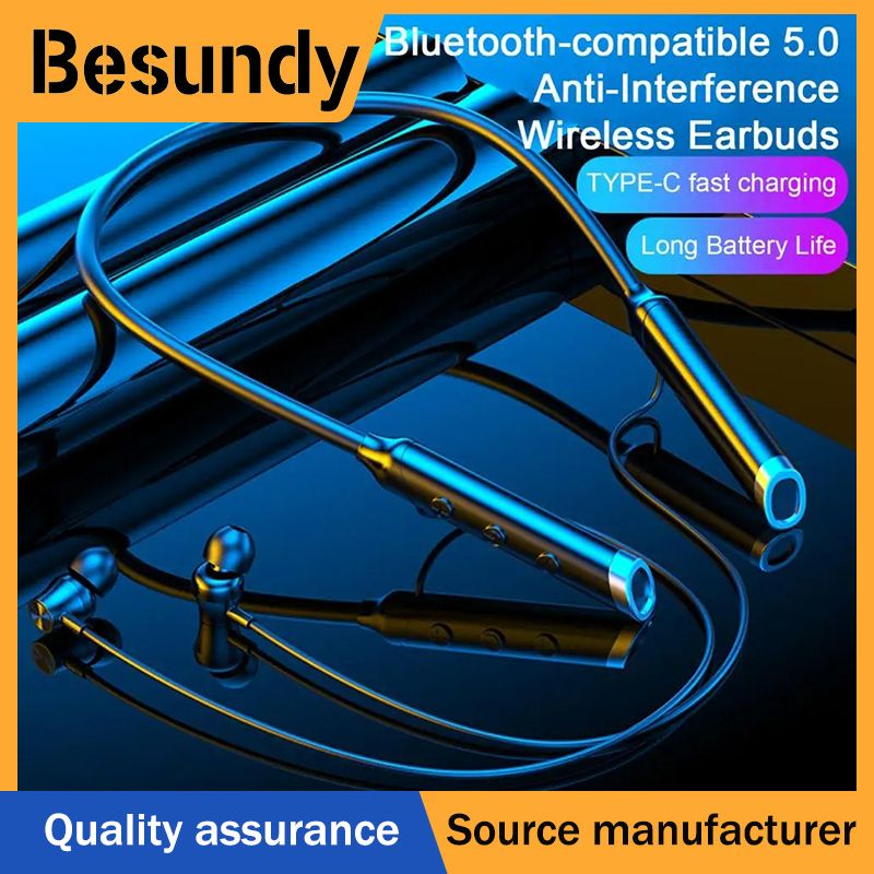 【Besundy】Wireless Bluetooth Stylish Sports Earphone Neckband Mount Type-C Fast Charge Neck Mount Headset  Game Playing Bluetooth-compatible 5.0 Subwoofer Gaming Earphone