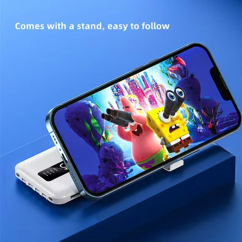 【Besundy】Built in 4 Cables 10000mAh Portable Power bank Comfortable Handshake 4-wire Led Display Powerbank Fast Charge Dual Output Ports