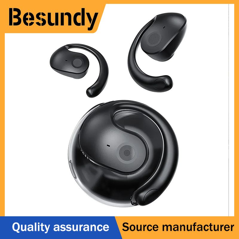 New Wireless Bluetooth Earphones with Mics Ear Hook Earphone HiFi Stereo Sound Noise Reduction Earbuds Not-in Ear Earphone For iPhone Android Black
