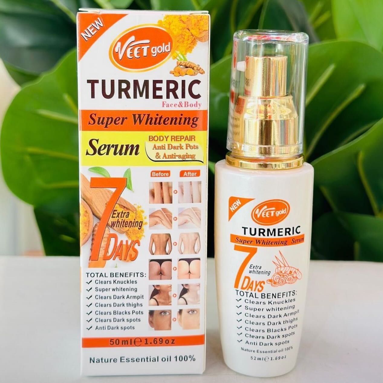 Veet Gold Turmeric Super Whitening Face & Body Serum Brightens, Evens Tone, Soothes, Hydrates, Reduces Wrinkles, Nourishes, Refines Pores, Antioxidant Protection