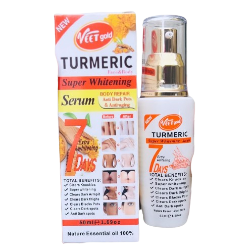 Veet Gold Turmeric Super Whitening Face & Body Serum Brightens, Evens Tone, Soothes, Hydrates, Reduces Wrinkles, Nourishes, Refines Pores, Antioxidant Protection