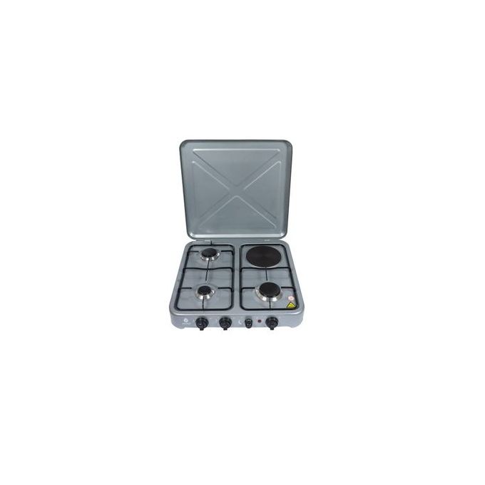 Nunix 3 Gas and  1 Electric Hot Plate Satinless Steel Table Top Gas Cooker Burner Stove