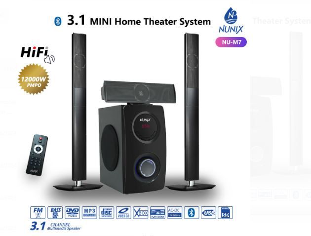 Nunix 3.1 Channel Multimedia Subwoofer Speaker System with Tall boys Mini Home Theater NU-M7  12000W PMPO Bluetooth Woofer