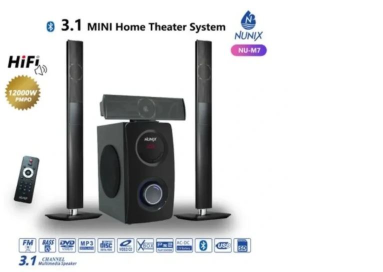 Nunix 3.1 Channel Multimedia Subwoofer Speaker System with Tall boys Mini Home Theater NU-M7  12000W PMPO Bluetooth Woofer
