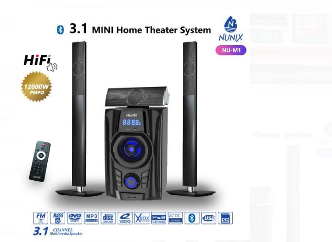 Nunix 3.1 Channel Multimedia Subwoofer Speaker System with Tall boys Mini Home Theater NU-M1  12000W PMPO Bluetooth Woofer