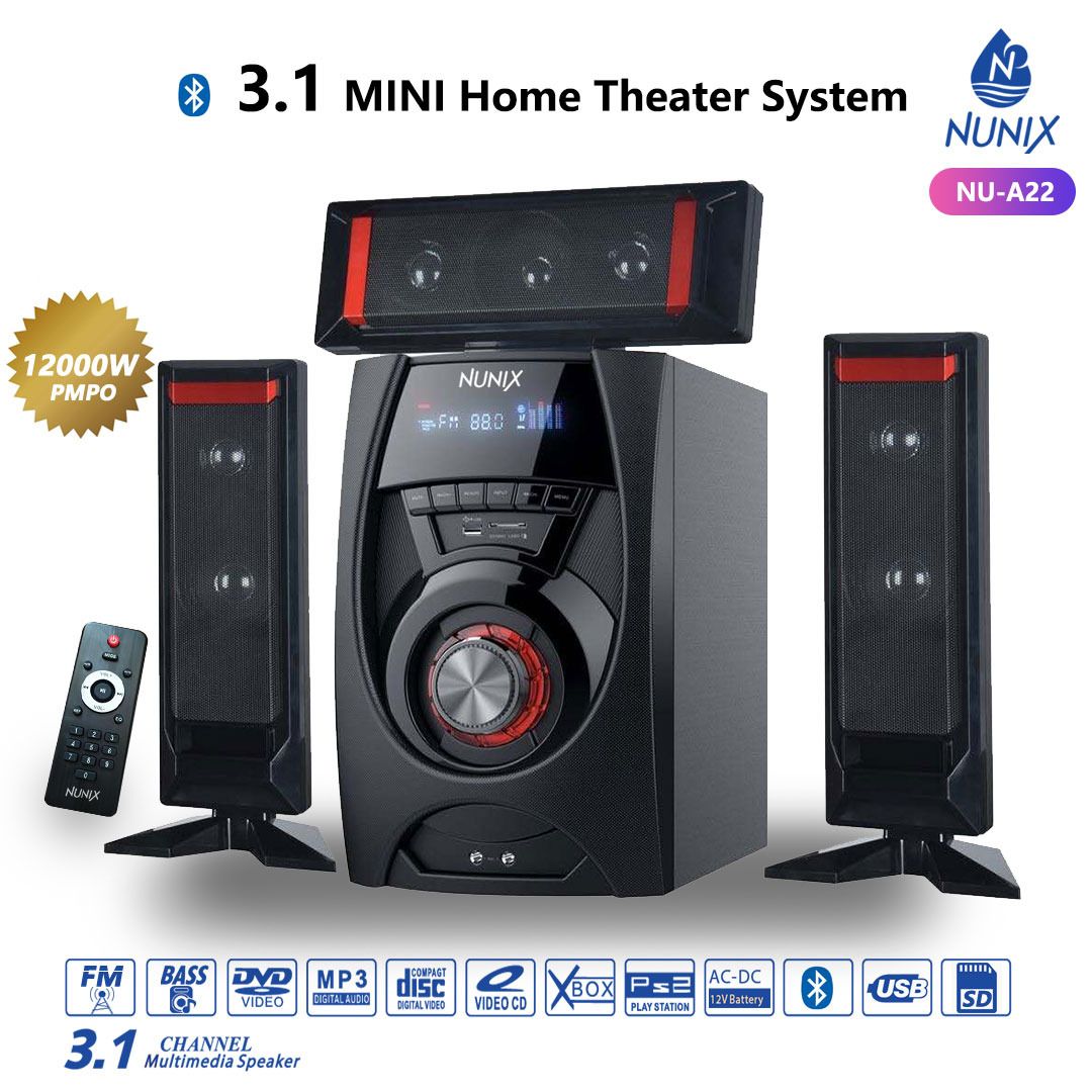 Nunix 3.1 Channel Multimedia Subwoofer Speaker System Mini Home Theater NU-A22 120000W PMPO Bluetooth Woofer