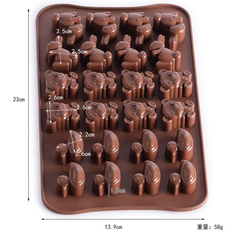 24 Connected  Rabbit Duck Bear Silicone Chocolate  Mold Ice Cake Crystal Epoxy Mold