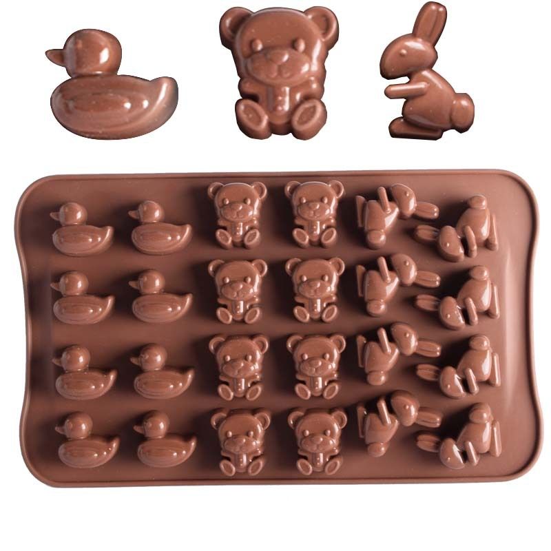 24 Connected  Rabbit Duck Bear Silicone Chocolate  Mold Ice Cake Crystal Epoxy Mold