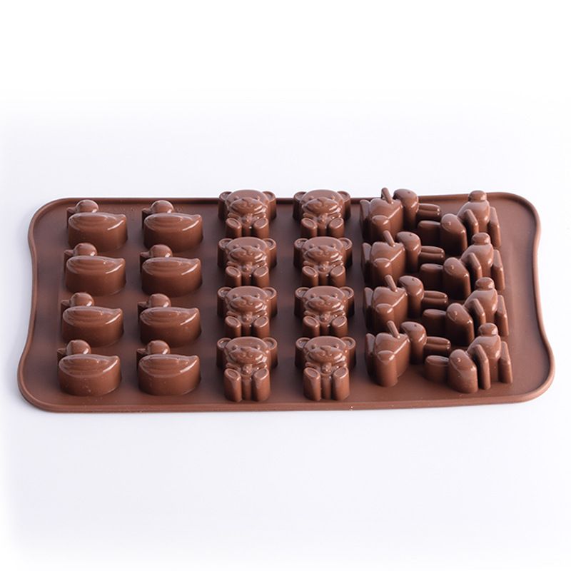 24 Connected  Rabbit Duck Bear Silicone Chocolate  Mold Ice Cake Crystal Epoxy Mold