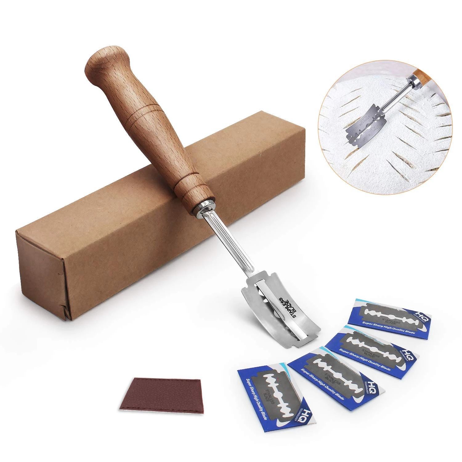 Bread Bakers Cutter Slashing Tool Bread Lame Dough Scoring Blade Tools Making  Cutter Curved Knife with Leather Protective