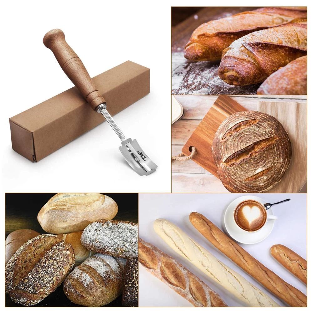 Bread Bakers Cutter Slashing Tool Bread Lame Dough Scoring Blade Tools Making  Cutter Curved Knife with Leather Protective