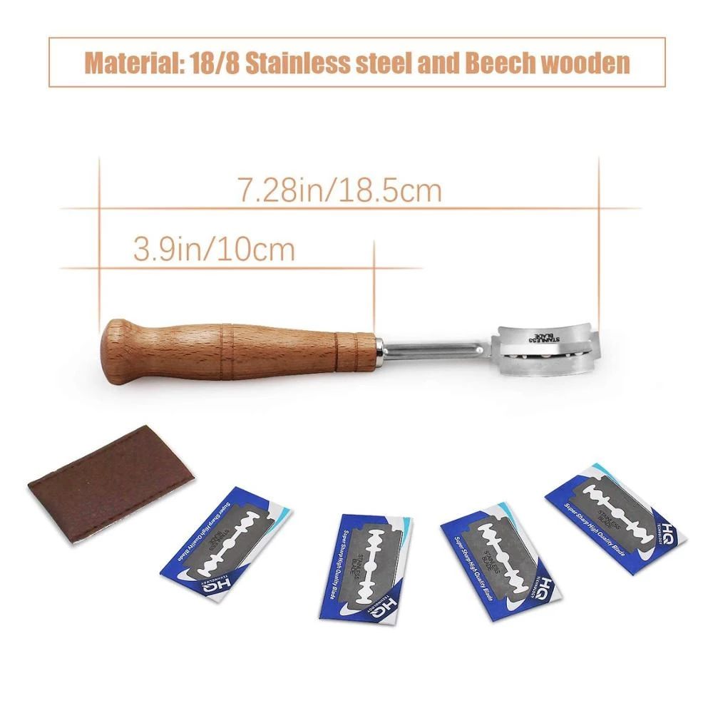 Bread Bakers Cutter Slashing Tool Bread Lame Dough Scoring Blade Tools Making  Cutter Curved Knife with Leather Protective