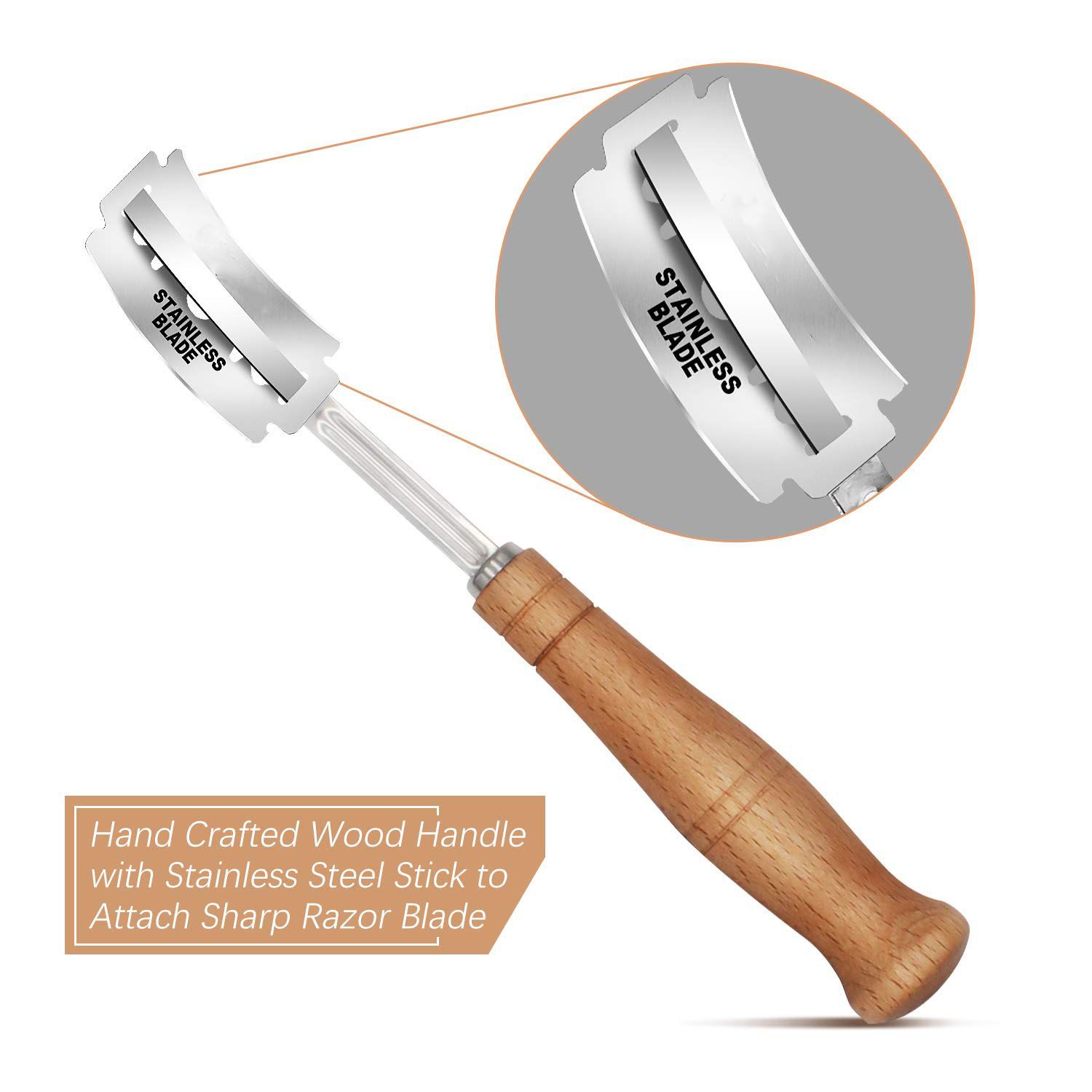 Bread Bakers Cutter Slashing Tool Bread Lame Dough Scoring Blade Tools Making  Cutter Curved Knife with Leather Protective