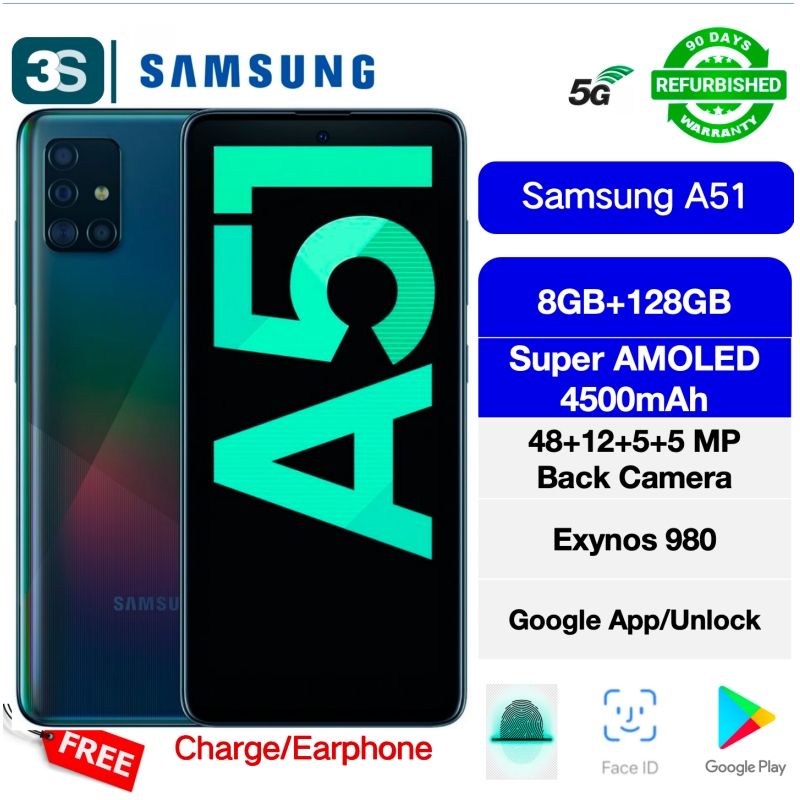 Refurbished Samsung A51 5G Dual SIM 6.5'' Super AMOLED 8+128GB 4500mAh 48+12+5+5 MP Back Camera Exynos 980