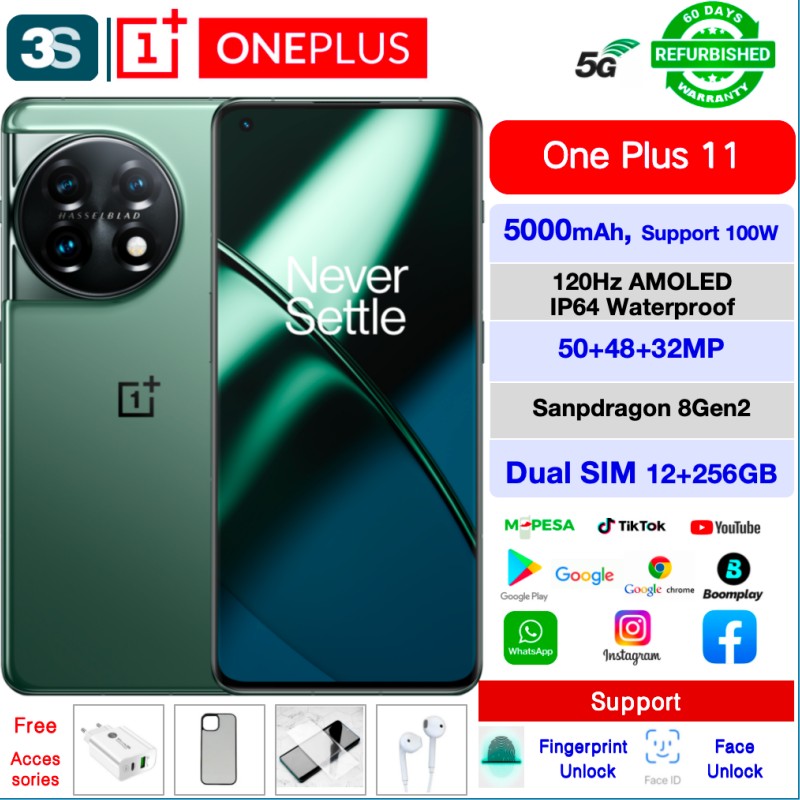 Refurbished Phone OnePlus 11 5G Dual SIM 6.7'' 2K+120Hz AMOLED Screen IP64 Waterproof 5000mAh 50+48+32MP Back Camera Snapdragon 8Gen 2 ROM 256GB/512GB UFS4.0