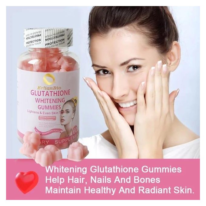 erliano Glutathione Gluta whitening gummies- lightens skin, for hair, nails and bones and anti aging