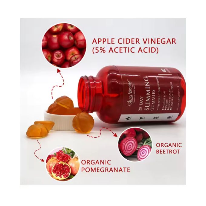 Gluta Master 28 DAY Slimming Gummies with Organic Apple Cider Vinegar Detox and Weight Loss Women Multivitamins Gummies