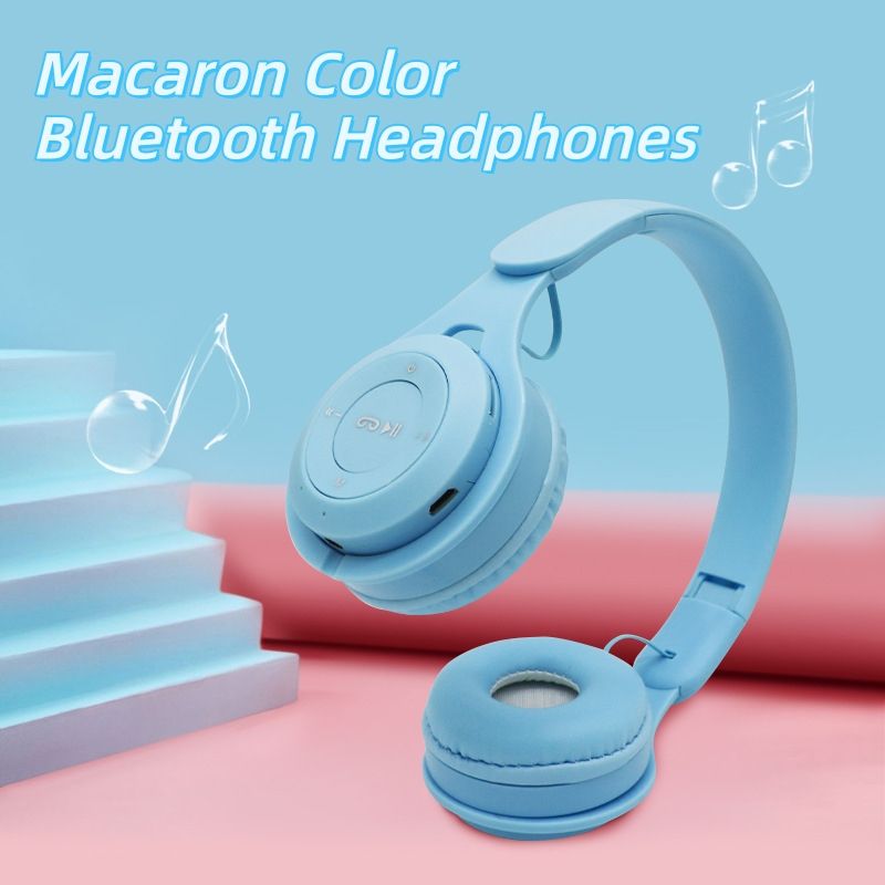 Stereo Bluetooth Headphones Wireless Bass Sound Headsets Noise-Reduction Earphones TF card Supported Foldable Headphones Macaron Color Headphones