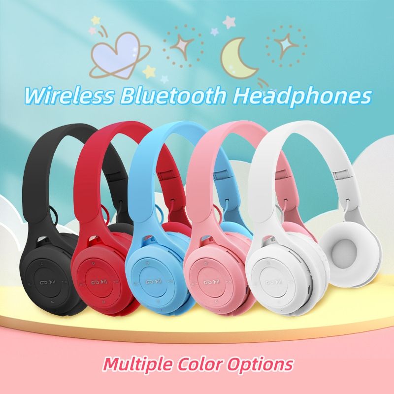 Stereo Bluetooth Headphones Wireless Bass Sound Headsets Noise-Reduction Earphones TF card Supported Foldable Headphones Macaron Color Headphones