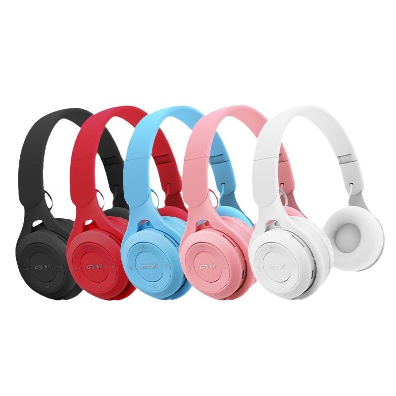 Stereo Bluetooth Headphones Wireless Bass Sound Headsets Noise-Reduction Earphones TF card Supported Foldable Headphones Macaron Color Headphones
