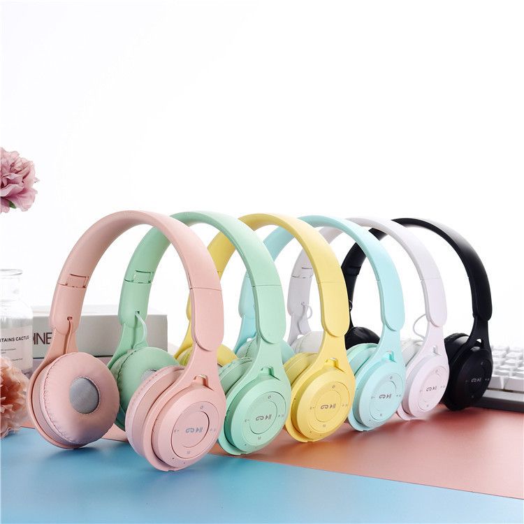 Stereo Bluetooth Headphones Wireless Bass Sound Headsets Noise-Reduction Earphones TF card Supported Foldable Headphones Macaron Color Headphones