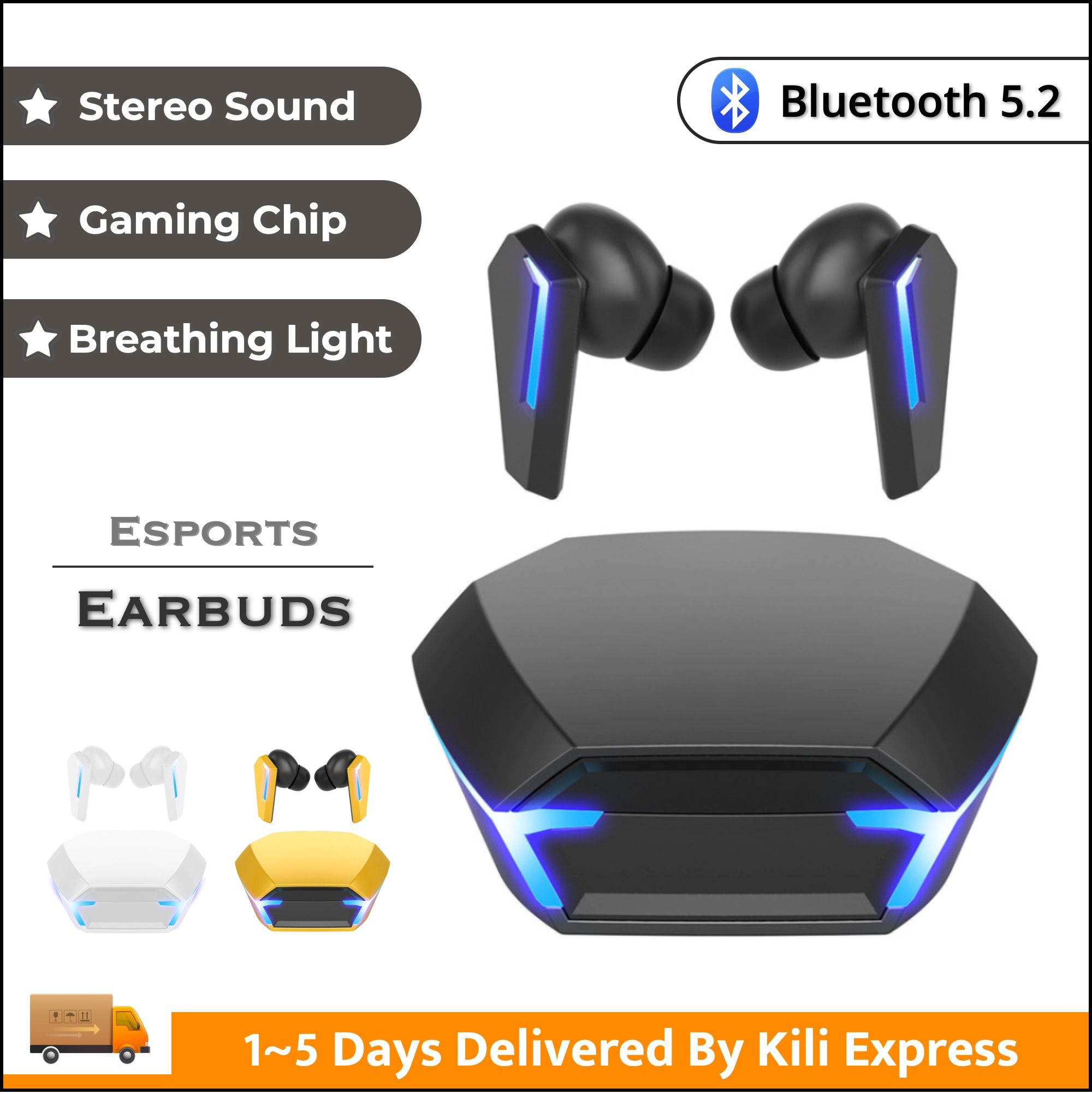 M10 TWS Earphones Wireless Bluetooth Earphones Stere Esports Gaming Earbuds with Atmosphere Light Noise Cancelling Earphones IP68 Waterproof Dust-proof Earphones for iOS Android PC