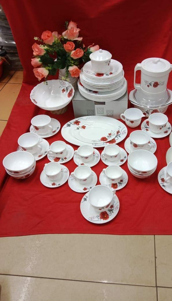 Sundabest 58pcs white plain dinner   his set is very durable provided you handle with care. 24 Pcs ceramic dinner set6 PCs side plates6 PCs dinner plates6 PCs soup bowls 6 PCs mugs