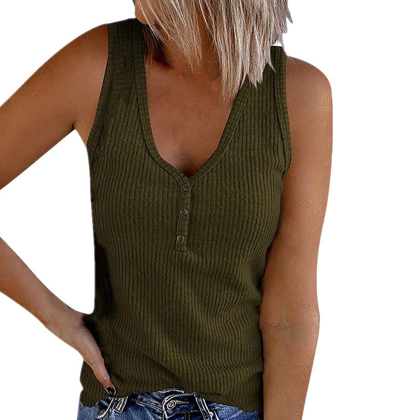Women's Vest Solid Color V-Neck Button-Down Sleeveless T-Shirt Top