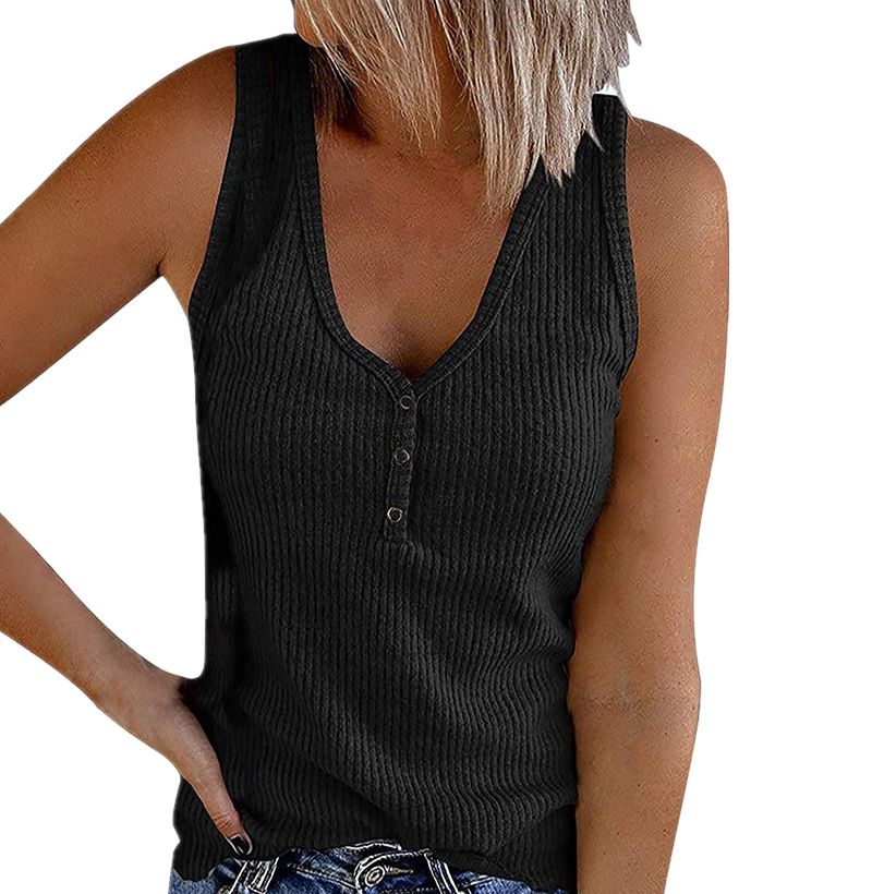 Women's Vest Solid Color V-Neck Button-Down Sleeveless T-Shirt Top