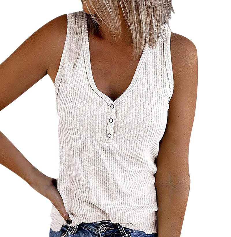 Women's Vest Solid Color V-Neck Button-Down Sleeveless T-Shirt Top