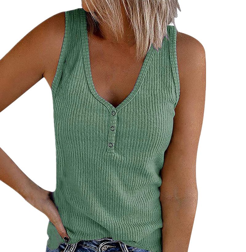 Women's Vest Solid Color V-Neck Button-Down Sleeveless T-Shirt Top