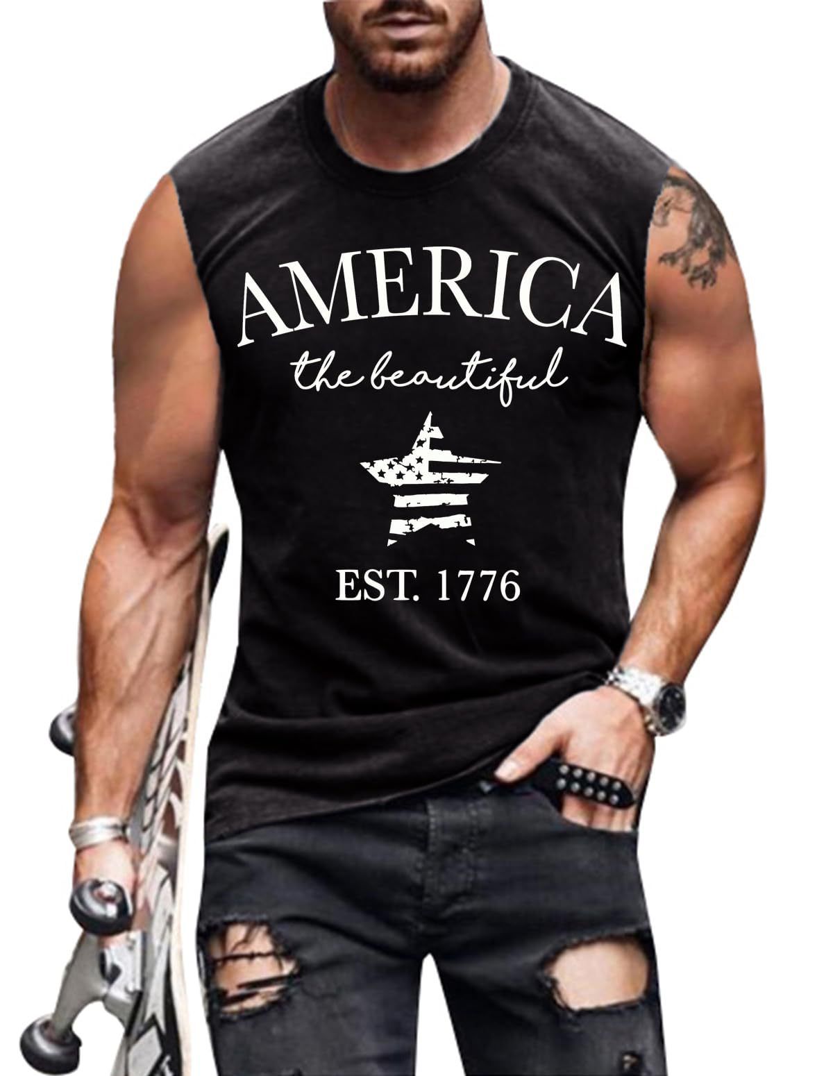 Mens Shirts Muscle Tank Top Sleeveless Graphic Gym Workout Shirt