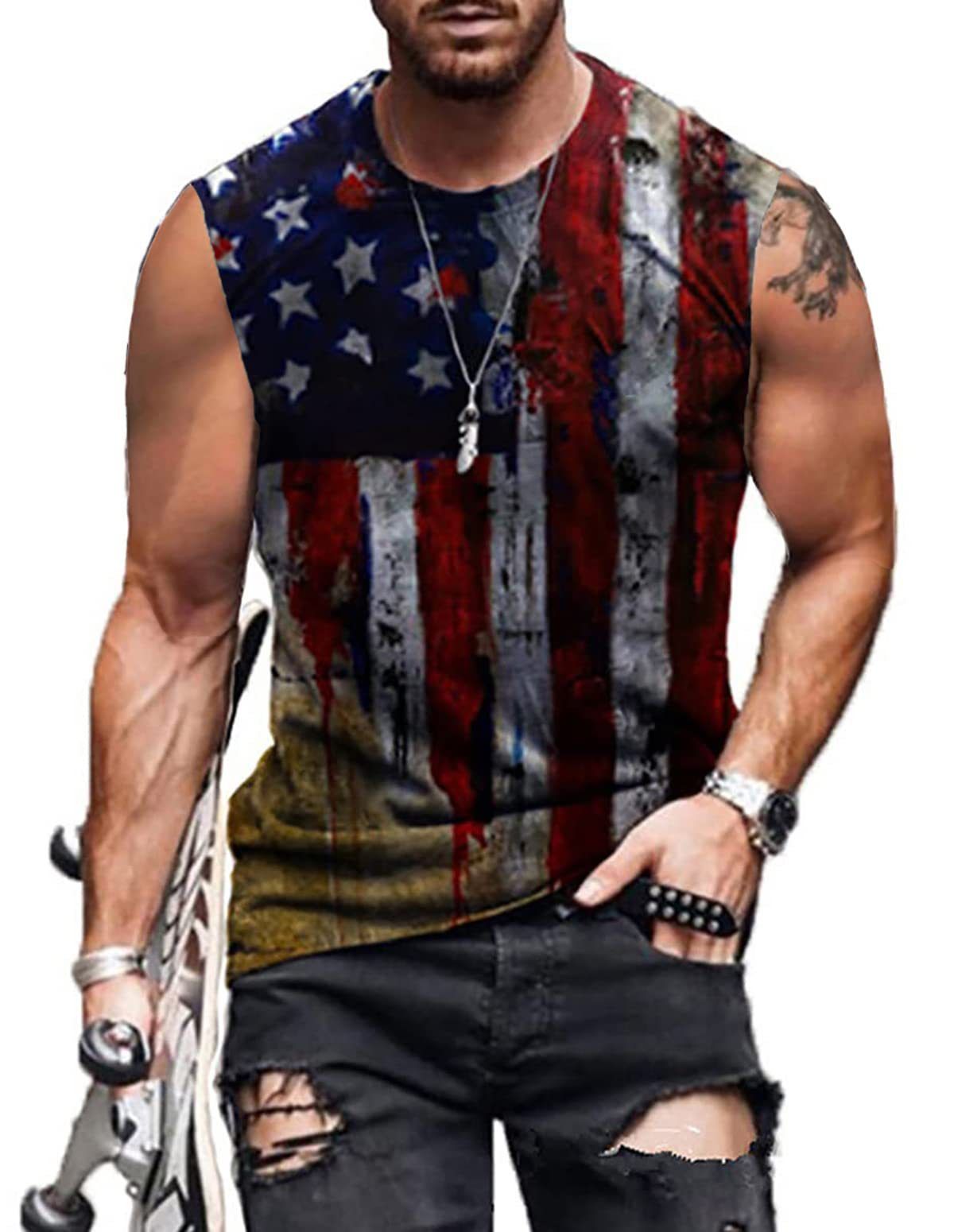 Mens Shirts Muscle Tank Top Sleeveless Graphic Gym Workout Shirt