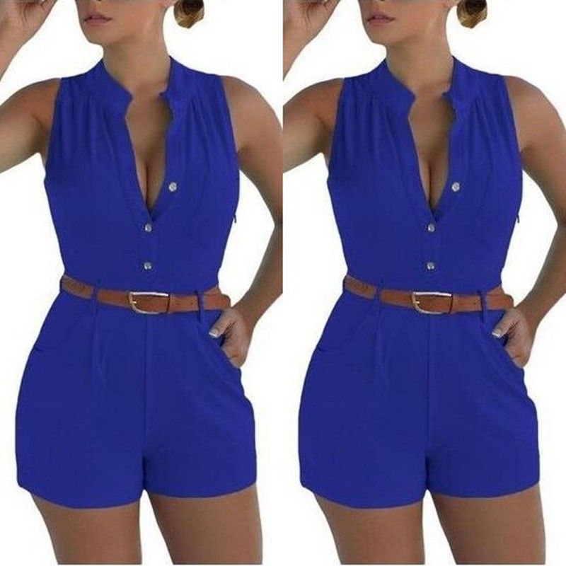 Rompers for Women Sexy Summer Short Pants Jumpsuits with Pockets Buttons