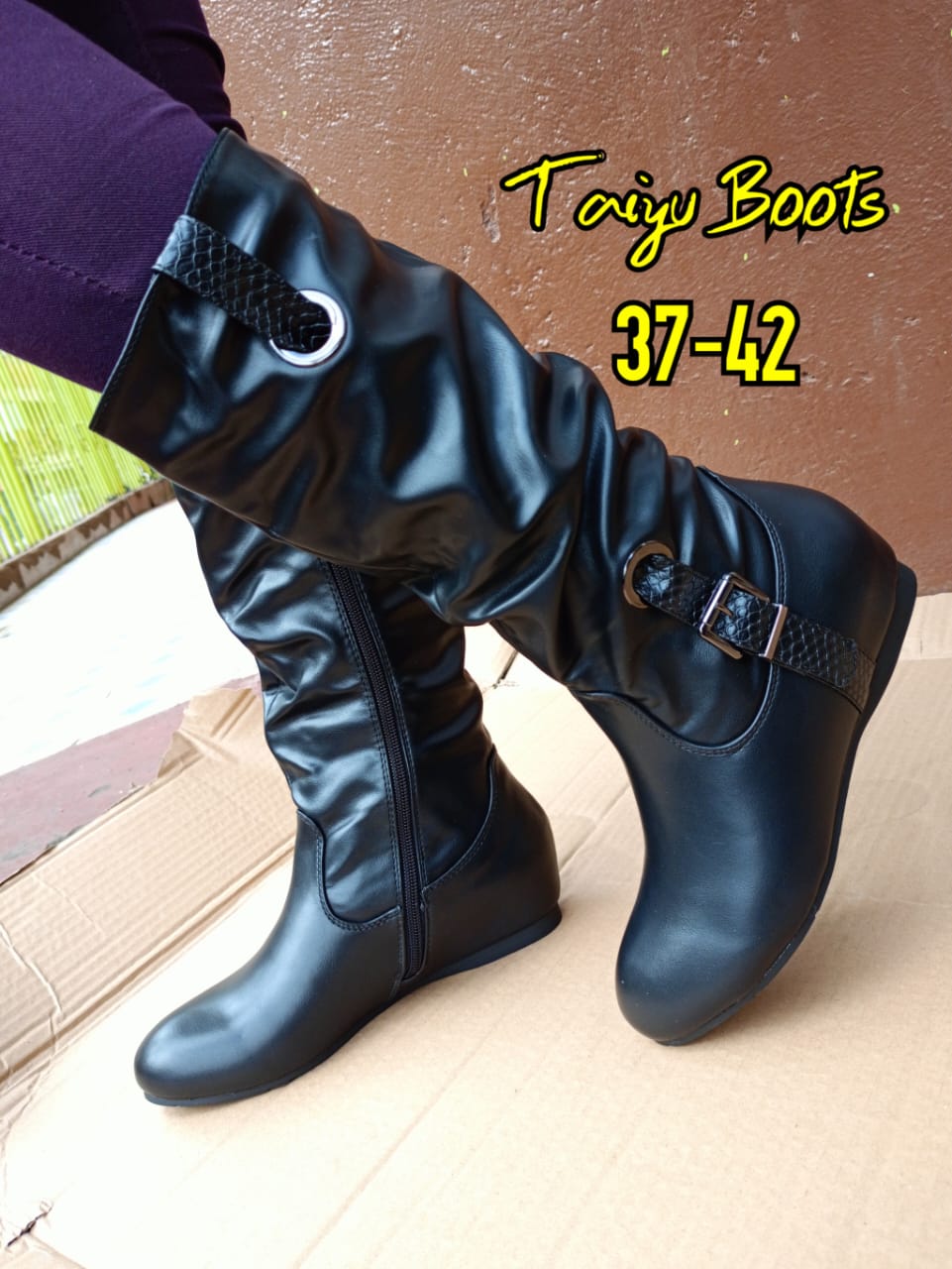 Taiyu Knee High Women Boots Knee Length Boots Leather Material With Rubber Sole With a Flat Heel Boots