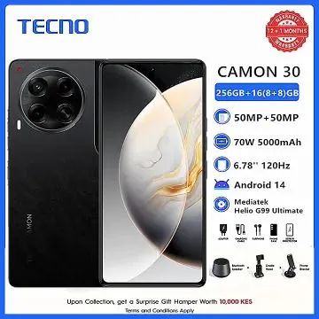 New Arrival TECNO CAMON 30 6.78" 120Hz 256GB+16(8+8)GB RAM MTK Helio G99 AMOLED  50MP Dual Speaker 70W 5000mAh Android 14 Dual Sim Smart Phone